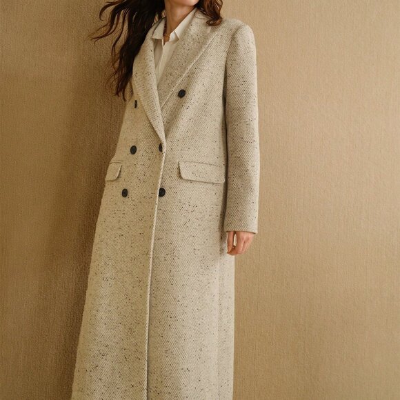 Grey Elegant Women's Peak Collar Flap Detail Longline Pea Overcoat - Picture 1 of 7